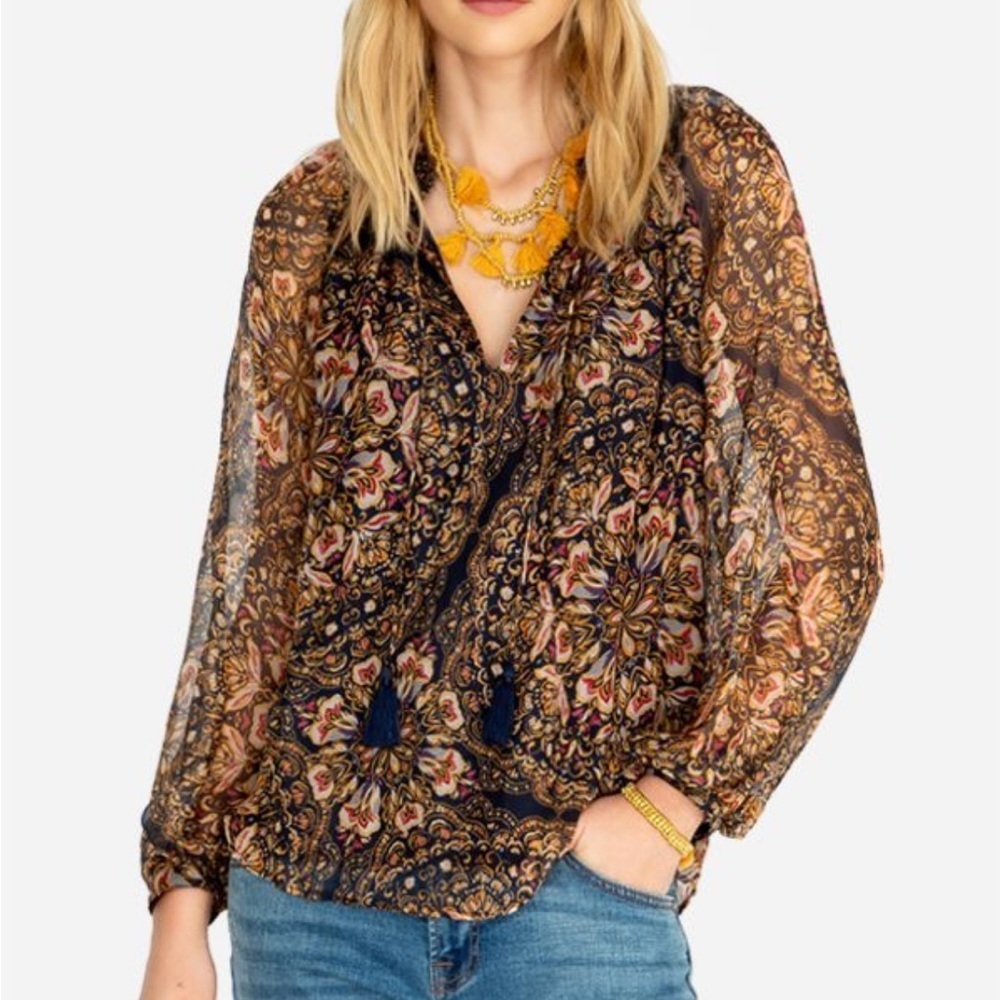 EUC Jade by Johnny Was Silk
 Long Sleeve Blouse